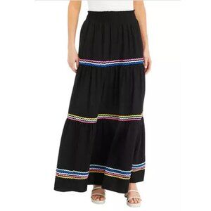 Crown & Ivy Women's Tiered Ric Rac Maxi Skirt Black Size S New With Tag